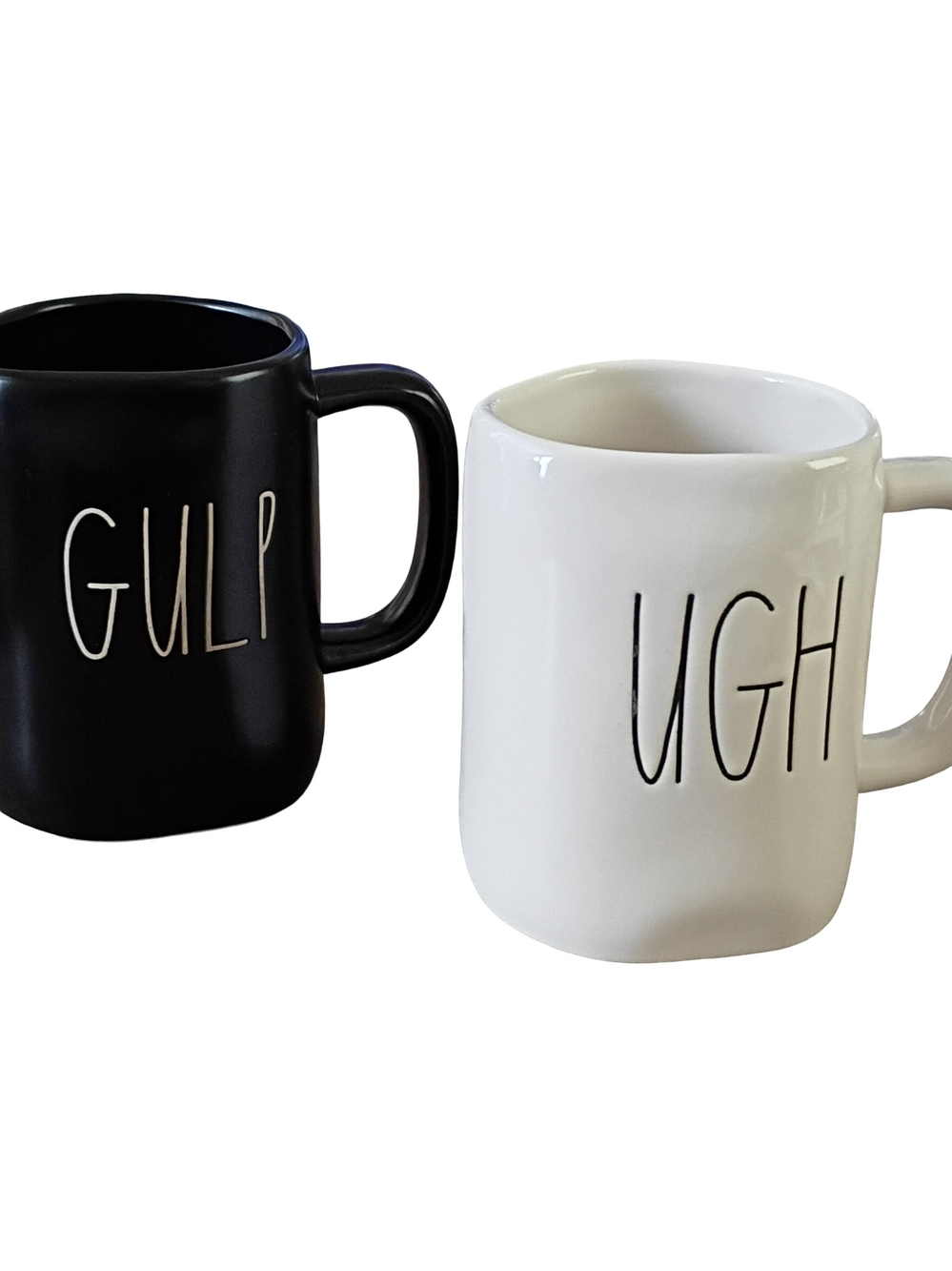 Ceramic 'UGH' & 'GULP' Mug Set - White and Black